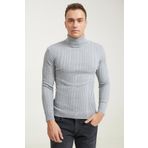 D's Damat 5HF06ORT63100 Slim Fit Gri Fitilli Boğazlı Erkek Kazak