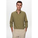 D's Damat 6HC02ORT63265 Slim Fit Yeşil Keten Görünümlü Erkek Gömlek