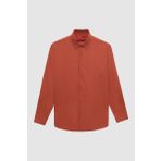 Ds Damat Comfort Kiremit Düğmeli Yaka Rahat Kesim Keten Görünümlü %100 Pamuk Gömlek