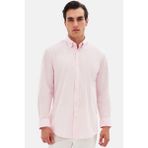 Ds Damat Comfort Pembe Düğmeli Yaka Rahat Kesim Keten Görünümlü %100 Pamuk Gömlek 2HC02ORT64265 - XL