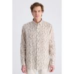 D'S Damat Ds Damat Comfort Bej Baskılı %100 Keten Gömlek 4HC02AP372650 - XL