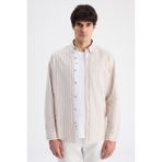 D'S Damat Ds Damat Comfort Bej Çizgili Gömlek 6HC02HD10304M - XL