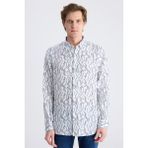 D'S Damat Ds Damat Comfort Beyaz Baskılı %100 Keten Gömlek 4HC02AP372650 - 3XL