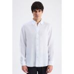 D'S Damat Ds Damat Comfort Beyaz Düz %100 Keten Gömlek 6HC02AP01304M - 4XL