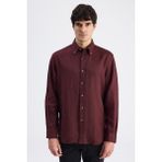 D'S Damat Ds Damat Comfort Bordo Düz %100 Keten Gömlek 6HC02AP01304M - XS