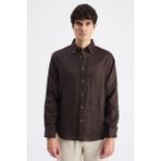 D'S Damat Ds Damat Comfort Kahverengi Düz %100 Keten Gömlek 6HC02AP01304M