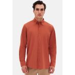 D'S Damat Ds Damat Comfort Kiremit Düğmeli Yaka Rahat Kesim Keten Görünümlü %100 Pamuk Gömlek 2HC02ORT64265