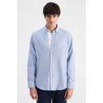 D'S Damat Ds Damat Comfort Lacivert Çizgili Gömlek 6HC02HD10304M - 3XL