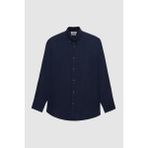 D'S Damat Ds Damat Comfort Lacivert Düz %100 Keten Gömlek 4HC02AP01265M - XL