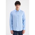 D'S Damat Ds Damat Comfort Mavi Düz %100 Keten Gömlek 6HC02AP01304M - XS