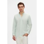 D'S Damat Ds Damat Comfort Su Yeşili Düğmeli Yaka Rahat Kesim Keten Görünümlü Pamuk Gömlek 2HC02ORT64265 - XL
