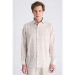 D'S Damat Ds Damat Regular Fit Bej Baskılı %100 Pamuklu Gömlek 4HC02AD013270 - 2XL
