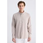 D'S Damat Ds Damat Regular Fit Bej Çizgi Desenli Pamuklu Gömlek 4HC02SN062650 - 2XL