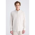 D'S Damat Ds Damat Regular Fit Koyu Bej Çizgi Desenli Pamuklu Gömlek 4HC02SN062650