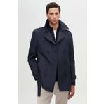 D'S Damat Ds Damat Regular Fit Lacivert Apoletli Beli Kemerli Pardösü/Trenckot
