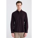 D'S Damat Ds Damat Slim Fit Bordo Armürlü Gömlek