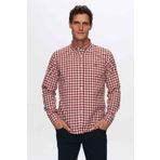 D'S Damat Ds Damat Slim Fit Bordo Kareli Ekoseli Gömlek