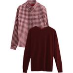 D'S Damat Ds Damat Slim Fit Bordo Pamuk Karışımlı 2'li Bisiklet Yaka Triko ve Gömlek