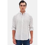 D'S Damat Ds Damat Slim Fit Gri Çizgili %100 Pamuk Yazlık Keten Gömlek 0hc02ort06265 301