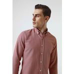 D'S Damat Ds Damat Slim Fit Kırmızı Armürlü Düğmeli Yaka Pamuklu Gömlek