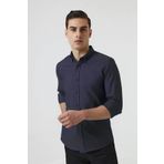 D'S Damat Ds Damat Slim Fit Lacivert Armürlü Düğmeli Yaka Pamuklu Gömlek