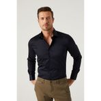 D'S Damat Ds Damat Slim Fit Lacivert Düz Gömlek