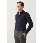 D'S Damat Ds Damat Slim Fit Lacivert Düz Pamuk Saten Gömlek 3HE02DY05006M - XL