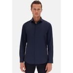 D'S Damat Ds Damat Slim Fit Lacivert İtalyan Yaka Armürlü Gömlek 2HF02ORT3185 Lacivert