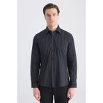D'S Damat Ds Damat Slim Fit Siyah Armürlü Gömlek