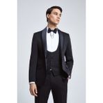 D'S Damat Ds Damat Slim Fit Siyah Armürlü Smokin Yelekli Takim Elbise 4HSY513050102 - 6 Drop - 46