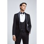 D'S Damat Ds Damat Slim Fit Siyah Armürlü Smokin Yelekli Takim Elbise