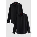 D'S Damat Ds Damat Slim Fit Siyah Italyan Yaka Dar Kesim Klasik Kravatlık Uzun Kollu Kolay Ütülenebilir Nefes Alan 2'li Gömlek 2HF02ORTBN85 - XL