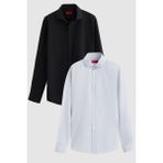 D'S Damat Ds Damat Slim Fit Siyah/gri Italyan Yaka Kolay Ütülenebilir 2'li Gömlek 2HF02ORTBN85 - Siyah - Gri
