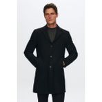 D'S Damat Erkek Siyah Kaşe Kaban – %30 Yün %70 Akrilik, Regular Fit, Mono Yaka, Düz Desen, Kışlık Şık Model 5HF08ORT10000 - 52