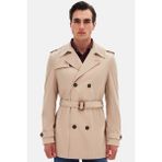 Ds Damat Regular Fit Koyu Bej Apoletli Beli Kemerli Pardösü/trenckot - 54