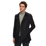 Ds Damat Regular Fit Siyah Apoletli Beli Kemerli Pardösü/Trenckot, 52
