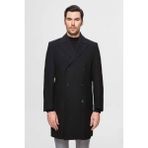 D'S Damat Regular Fit Siyah Balıksırtı Palto Uzun Kol Erkek Midi Boy Şıklık - 60