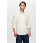Ds Damat Slim Fit Bej Çizgili %100 Pamuk Yazlık Keten Gömlek, M