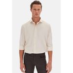 Ds Damat Slim Fit Bej Klasik Kravatlık Uzun Kol Kolay Ütülenebilir Gömlek, XL