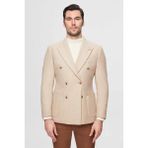 D'S Damat Slim Fit Bej Örme Çift Yırtmaçlı Yünlü Kruvaze Kumaş Ceket 3HF04IR135881 - 54 - 6 Drop