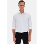 Ds Damat Slim Fit Beyaz İtalyan Yaka Armürlü Uzun Kollu Kolay Ütülenebilir Nefes Alan Dört Mevsim Gömlek, M
