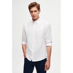 Ds Damat Slim Fit Beyaz Oxford Düğmeli Yaka Kolay Ütülenebilir Nakış Detaylı Pamuklu Gömlek, XL