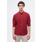 Ds Damat Slim Fit Bordo Oxford Düğmeli Yaka Kolay Ütülenebilir Nakış Detaylı Pamuklu Gömlek, L