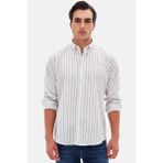 Ds Damat Slim Fit Gri Çizgili %100 Pamuk Yazlık Keten Gömlek 0HC02ORT06265