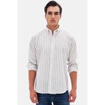 Ds Damat Slim Fit Gri Çizgili %100 Pamuk Yazlık Keten Gömlek, S