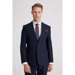 Ds Damat Slim Fit Lacivert Düz Likralı Esnek Mono Yaka Çift Yırtmaçlı Astarlı Takim Elbise, 50