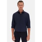 Ds Damat Slim Fit Lacivert İtalyan Yaka Armürlü Uzun Kollu Kolay Ütülenebilir Nefes Alan Dört Mevsim Gömlek, L
