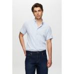 D'S Damat Slim Fit Mavi Gofre Kısa Kollu Gömlek 0HC02ORT04265 - XL