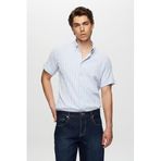 Ds Damat Slim Fit Mavi Gofre Kısa Kollu Gömlek, M