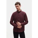 Ds Damat Slim Fit Mürdüm Oxford Düğmeli Yaka Kolay Ütülenebilir Nakış Detaylı Pamuklu Gömlek